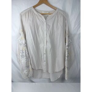 Mododoc Los Angeles S Embroidered Sleeve Button Front Blouse Boho Peasant Top